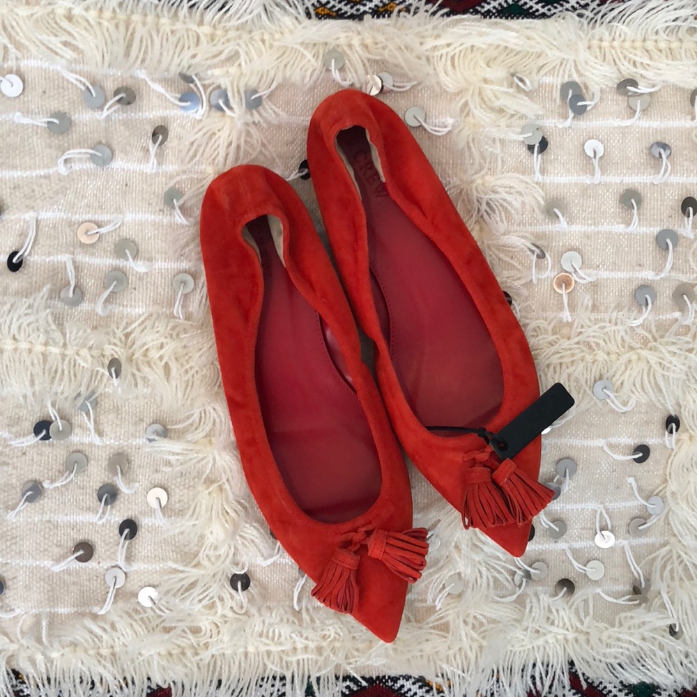 J Crew Suede ballet flats with tassel
